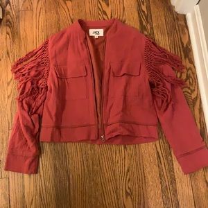 Burnt Orange Bomber Jacket with Fringe Detail